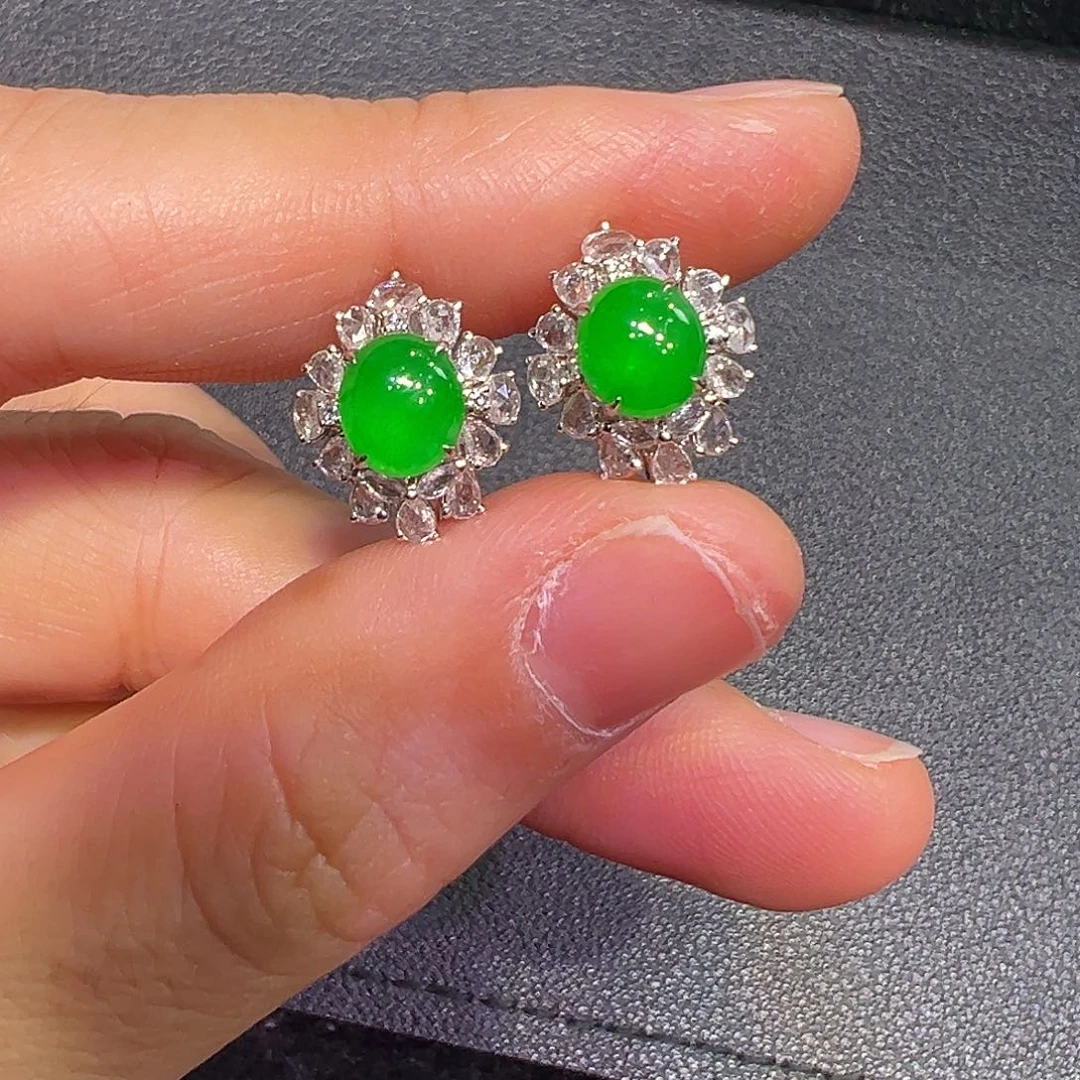 翡翠18K金镶嵌耳饰耳包