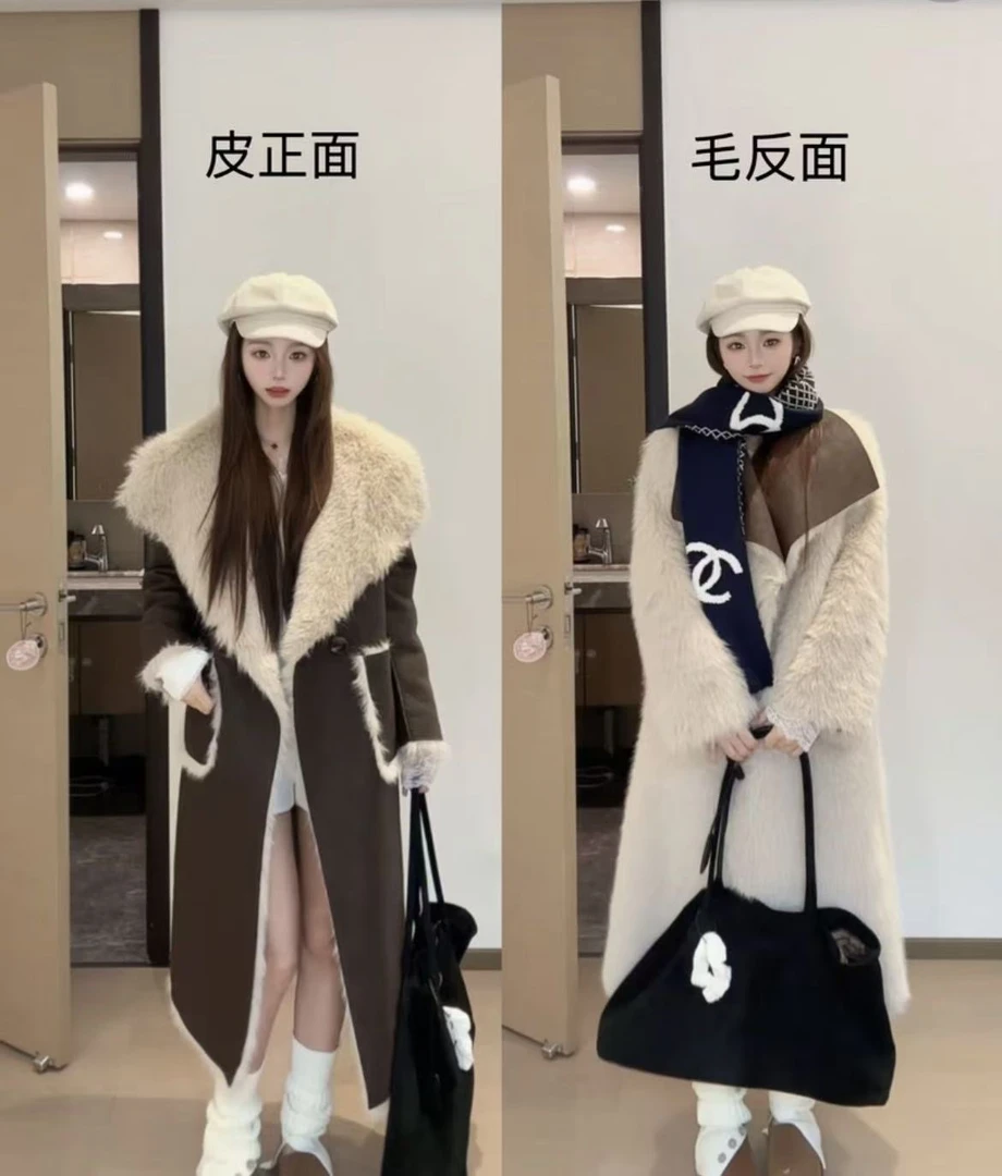 人造皮草 拼接保暖毛领长毛款毛毛外套冬季法式秋冬气质百搭