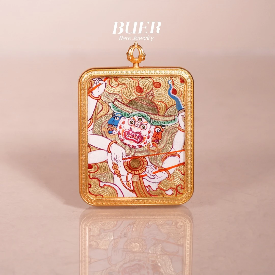 【不二】大师手绘唐卡 • 白哈尔王吊坠 5*4cm