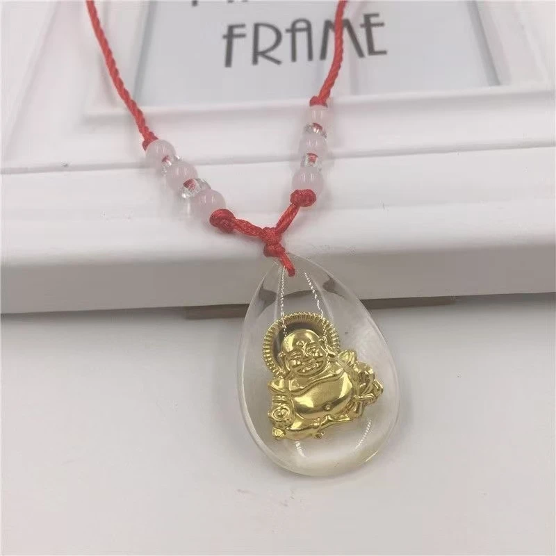 古法工艺精美金色弥勒佛仿水晶手工吊坠饰品