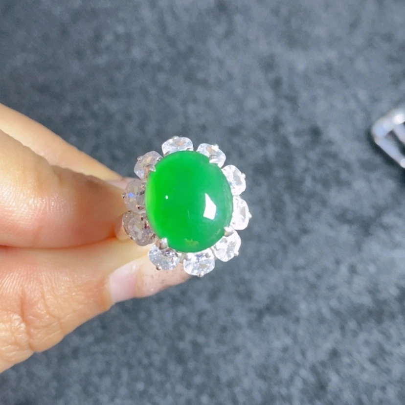 【闪购商品】翡翠挂件银S925镶嵌蛋面女戒