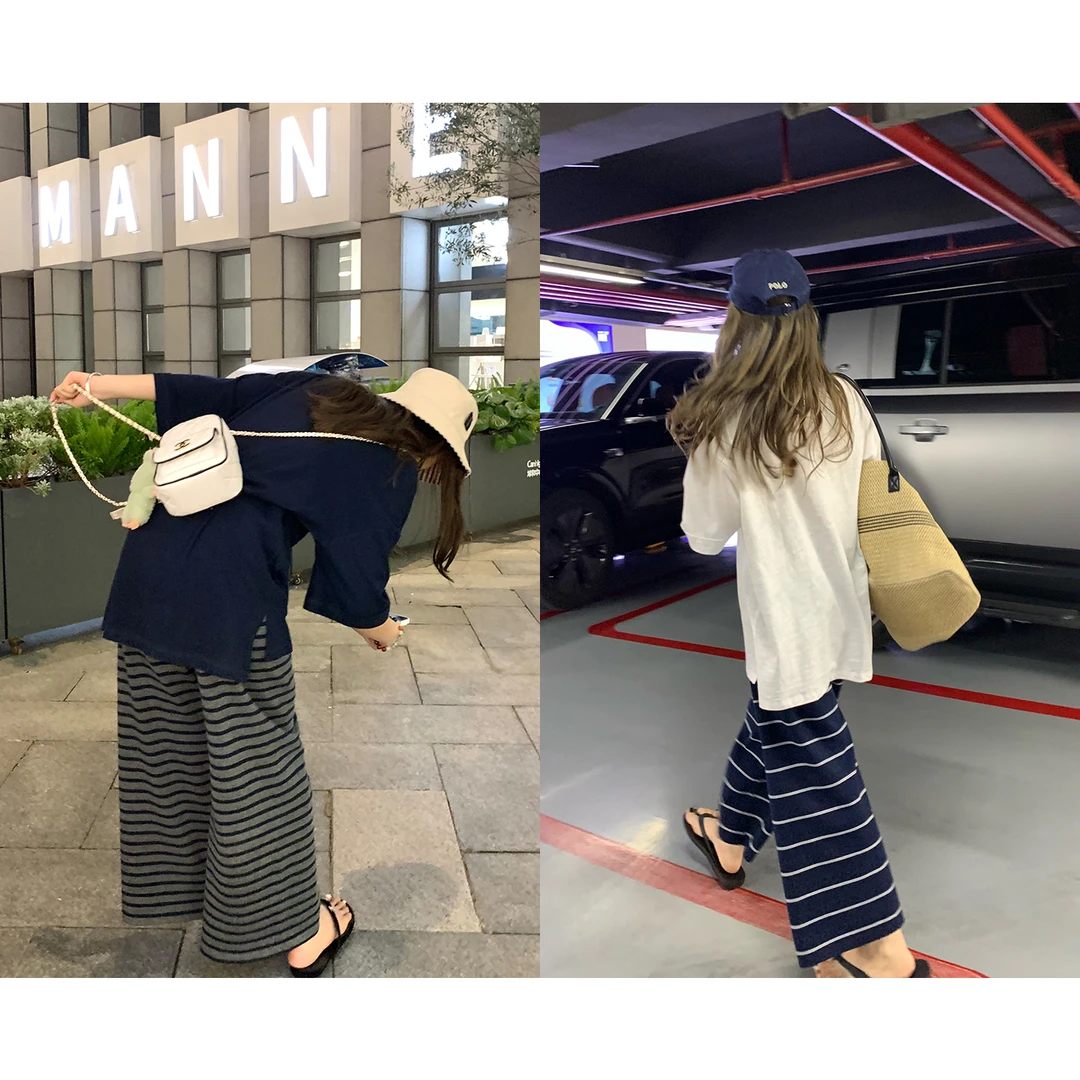 im向 简法日常’慵懒垂感松紧腰百搭条纹裤