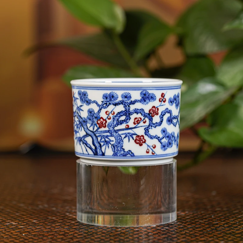【景德镇陶瓷研究院】釉里红松竹梅直口杯 jty238