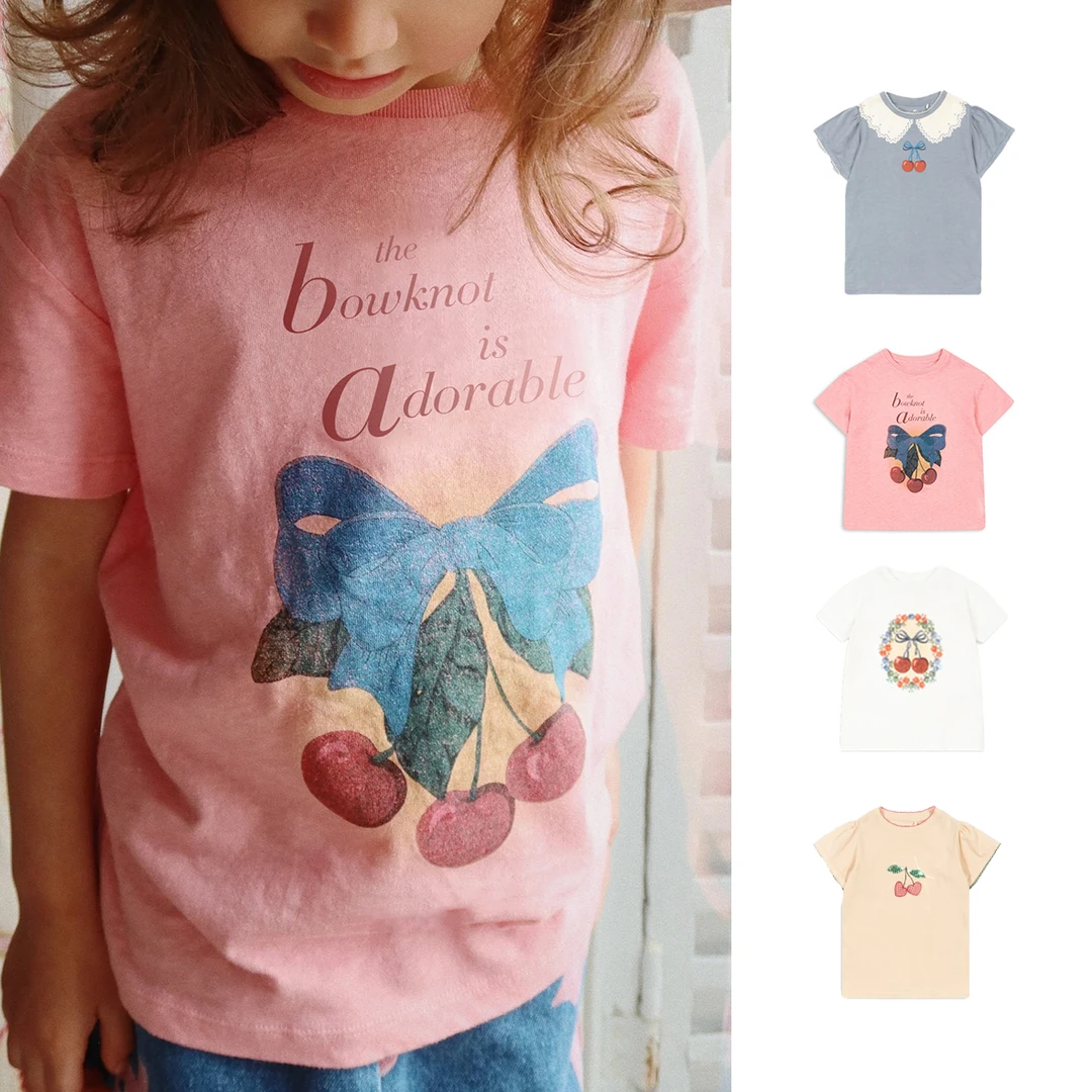 女童夏季t恤2025丹麦儿童短袖宝宝可爱樱桃印花童装T恤外出百搭