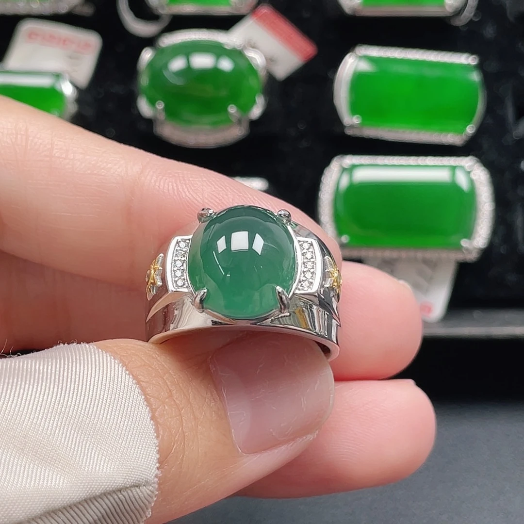 翡翠银S925镶嵌戒指天然A货翡翠没运费险3978