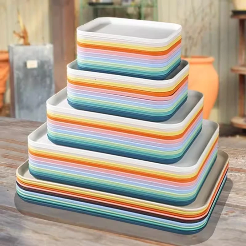 马卡龙塑料长方形花盆托盘底座加厚磨砂树脂阳台多肉移动接水盆托