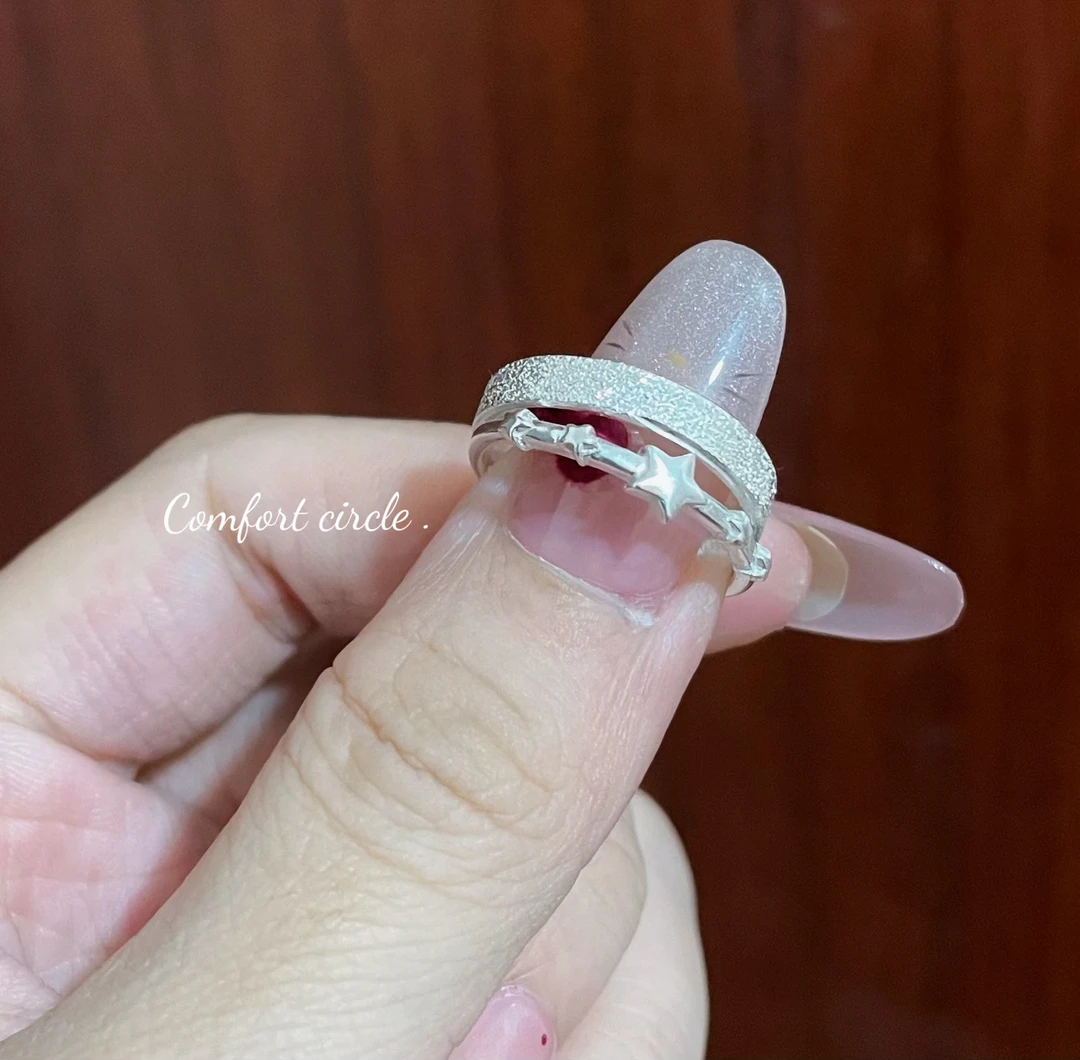 足银戒指 足银999星星满天星戒指推拉口可调节