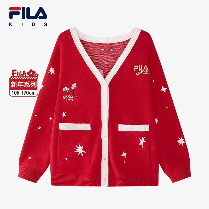 FILAKIDS斐乐儿童正品2025年新款女儿童毛衫K12G514404F