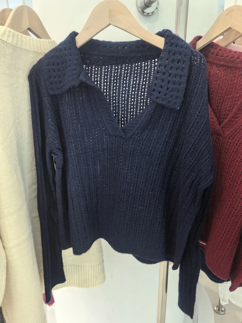 女士翻领毛衣长袖针织网红时尚百搭均码休闲气质套头