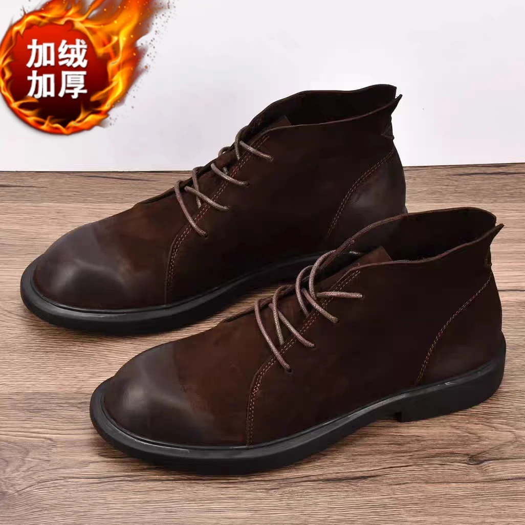 EAEOVNI马丁靴男英伦风磨砂皮系带鞋子男士秋冬软底中帮潮流皮靴