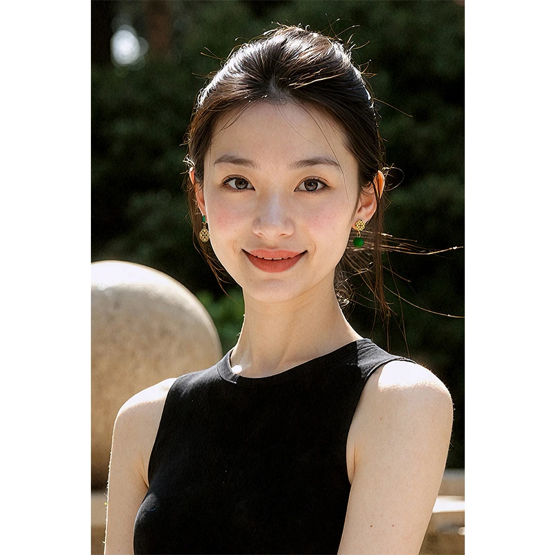 铜合金亚克力耳饰 翠影玲珑|新中式绿色耳环气质精致不对称设计