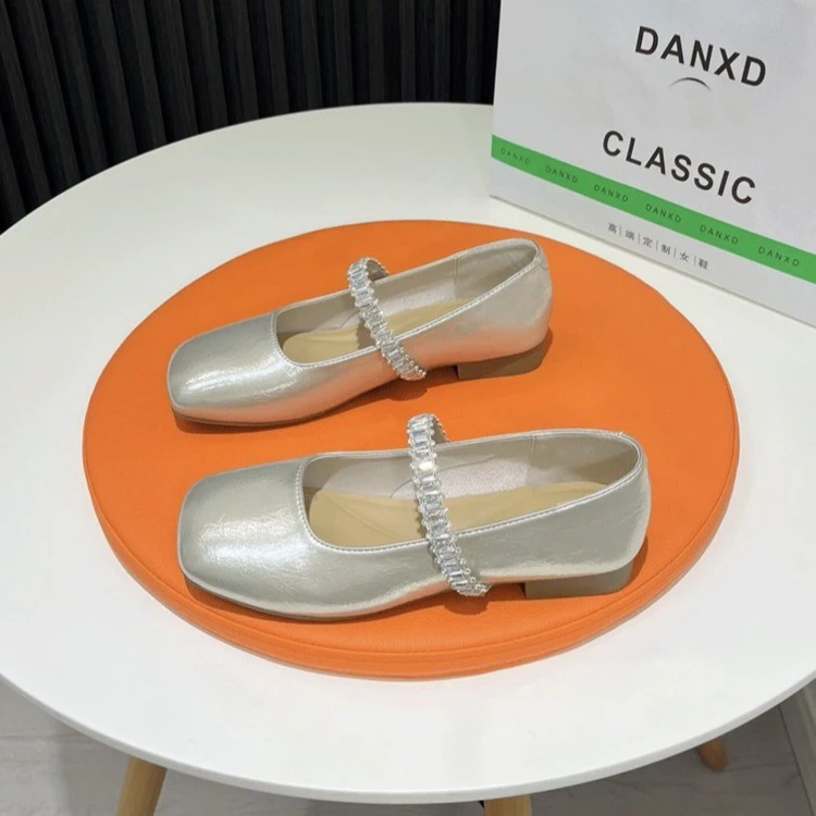 法式复古玛丽珍鞋女2025新款夏季平底单鞋一字带水钻芭蕾舞鞋【J】