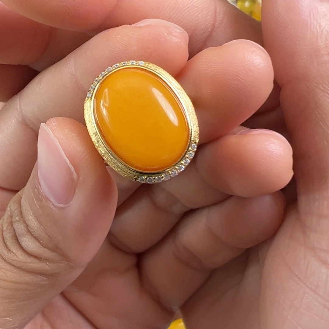 蜜蜡银S925镀金镶嵌裸石蜜蜡