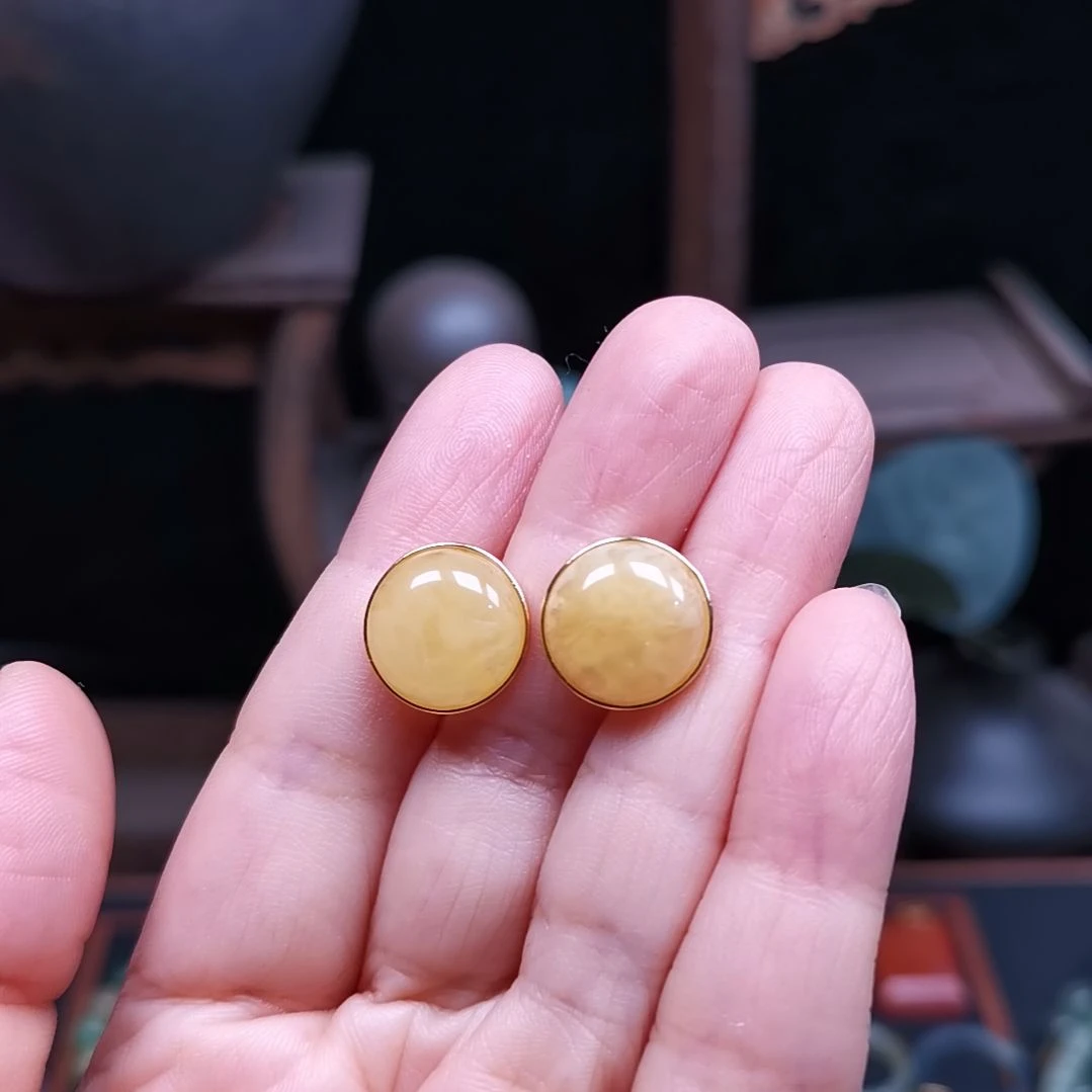 蜜蜡银S925镶嵌耳饰
