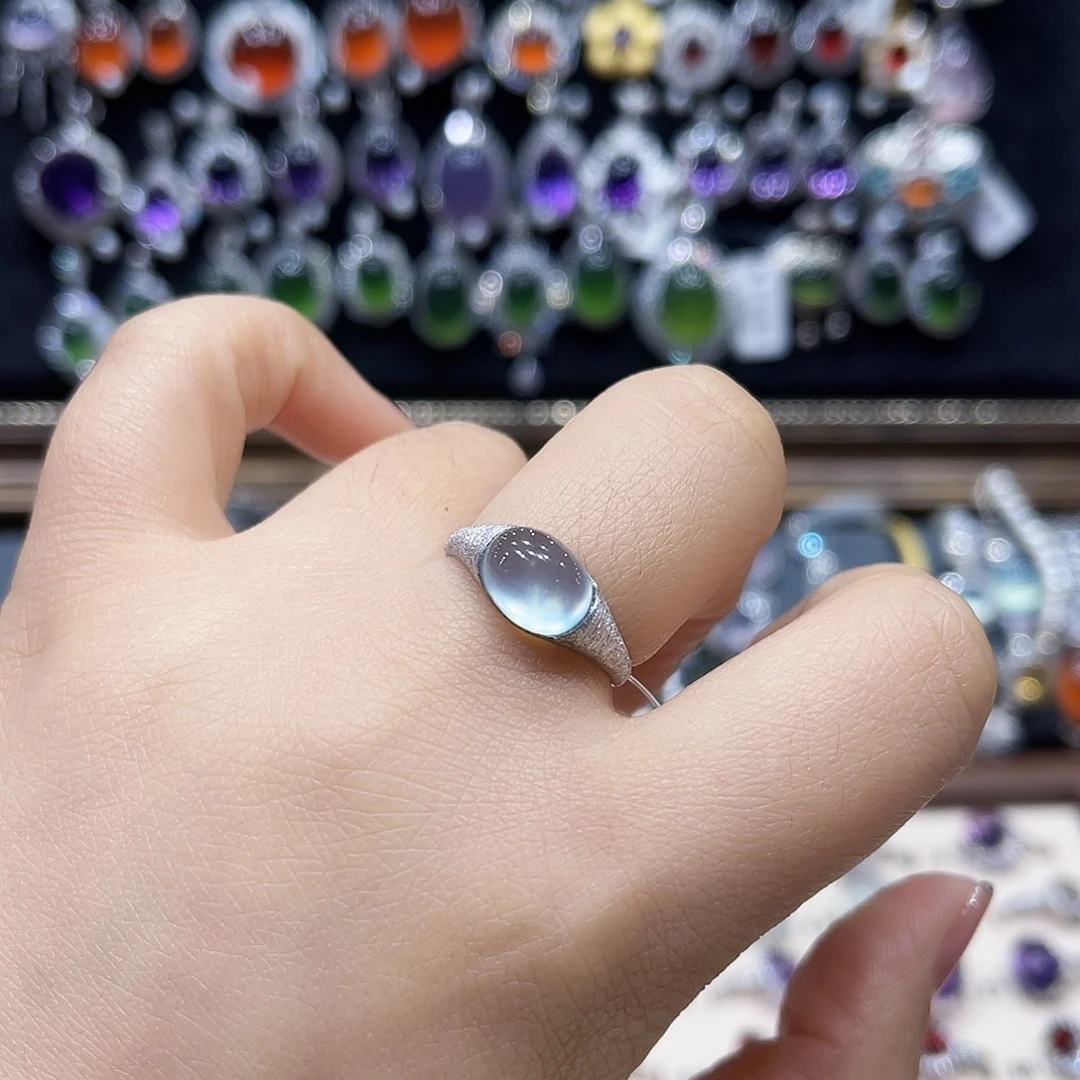 玲***格蛇纹石玉银S925镶嵌戒指