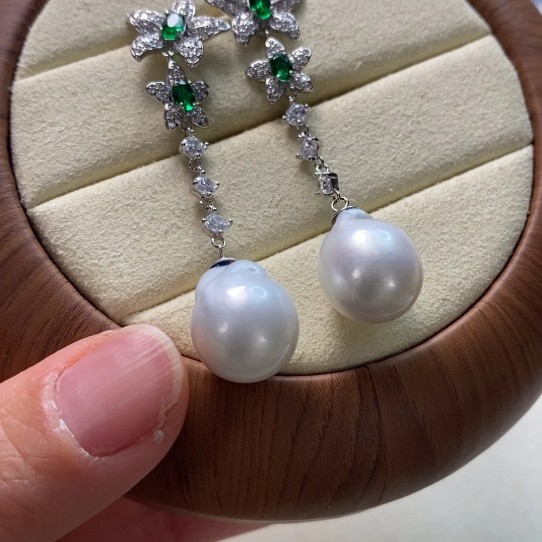 海水珍珠耳饰银S925镶嵌