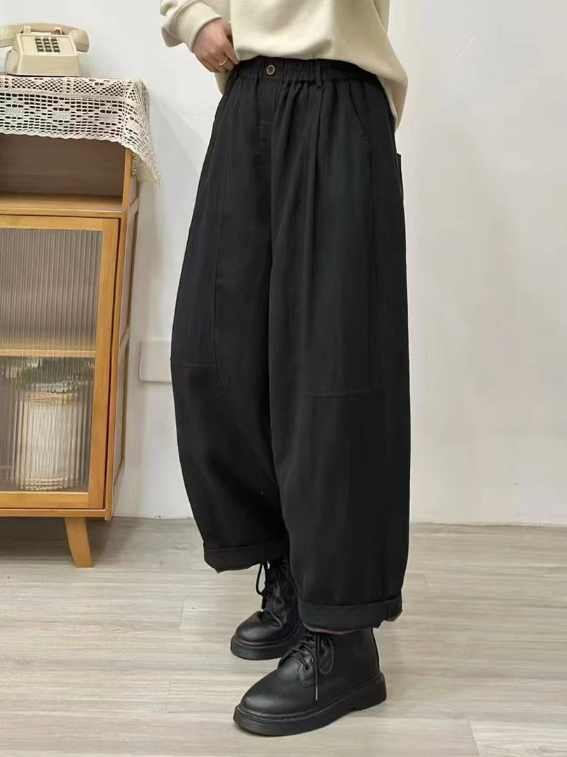 冬季新款高品质麻加棉休闲棉裤老爹裤棉裤时尚复古百搭保暖