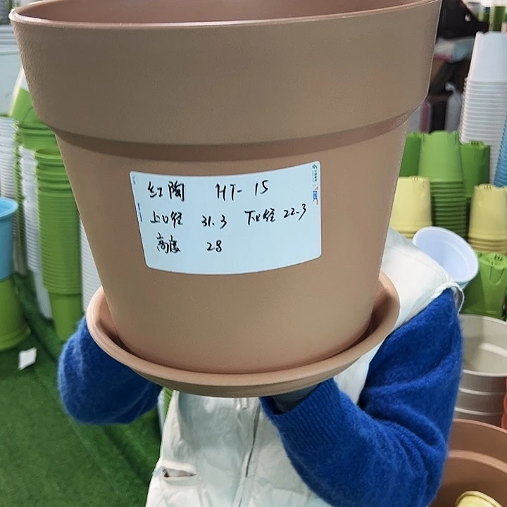 正品红陶口31高28卡其色带托3只