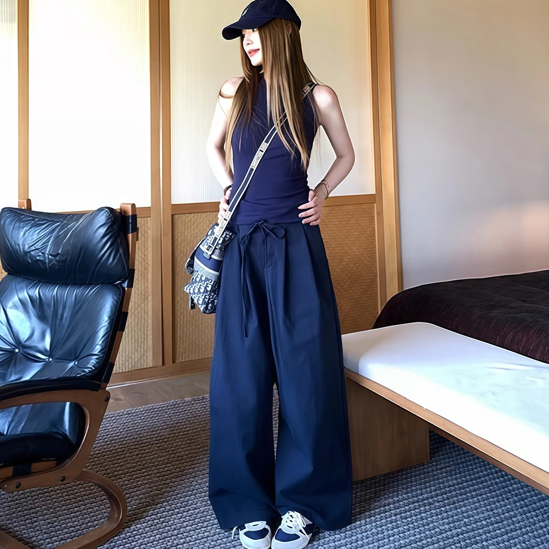 松弛裤王/极简高腰工装裤女夏季百搭阔腿显瘦复古时尚休闲裤潮流