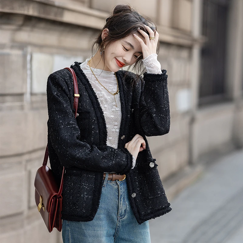 气质黑色小香风短外套短款秋冬2025新款显瘦上衣女2829#秋季冬季