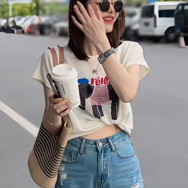 知性风温柔女装薄款冰丝针织衫针织短袖女2024新款爆款夏季大象小