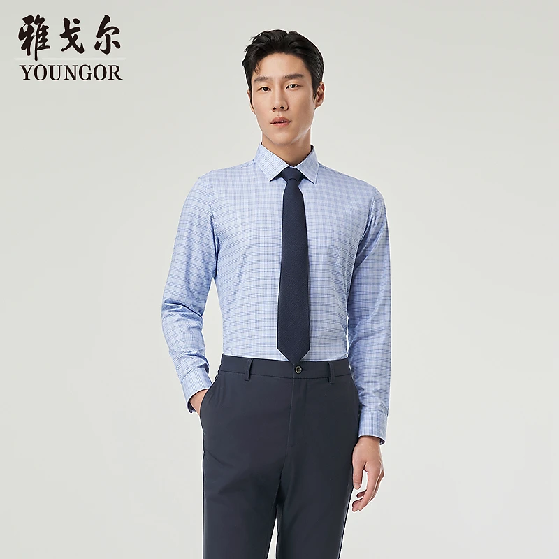 【桑蚕丝防晒】雅戈尔官方春季新品格纹商务休闲长袖衬衫男114810