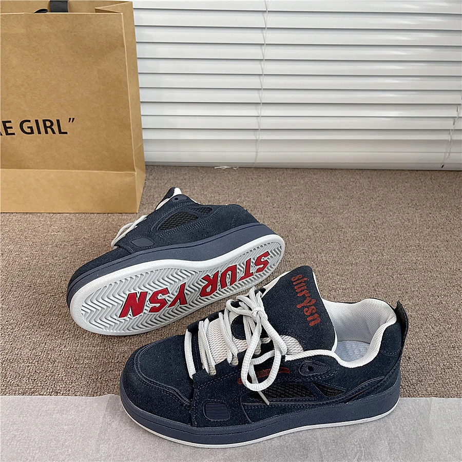 易少年 深蓝德训板鞋女ins潮2025秋季新款港风小众百搭休闲面包鞋