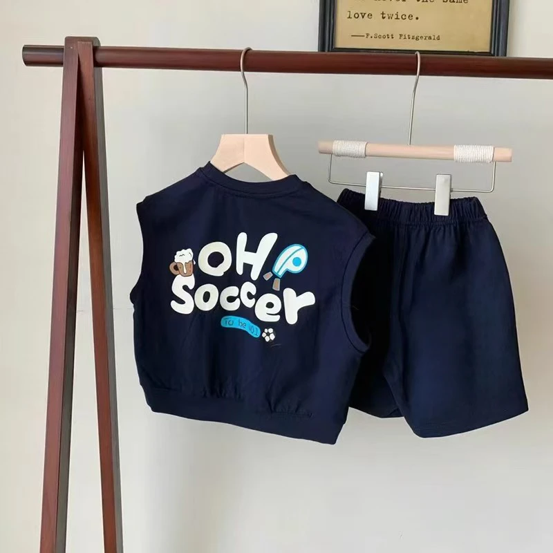 娇娃布迪男童夏装纯棉套装儿童韩版时尚舒适卡通印花无袖背心短裤