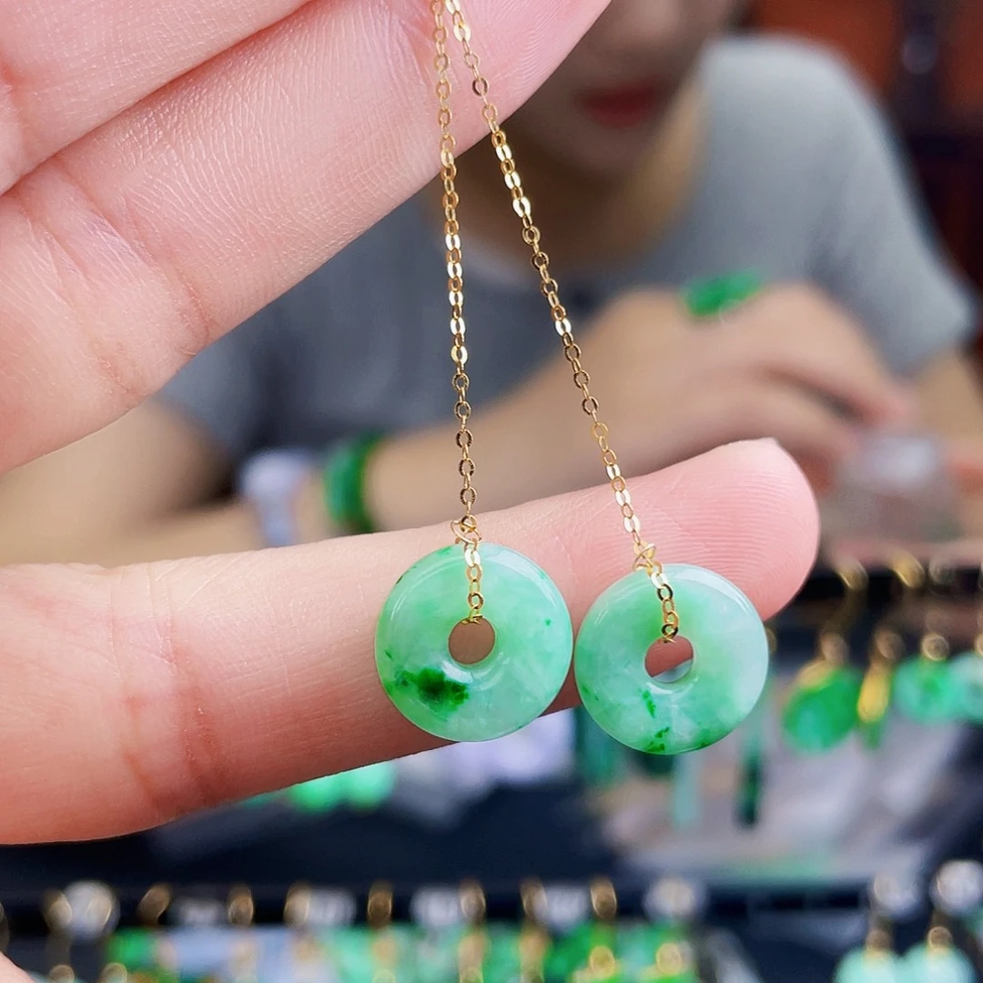 翡翠18K金镶嵌耳饰饰品