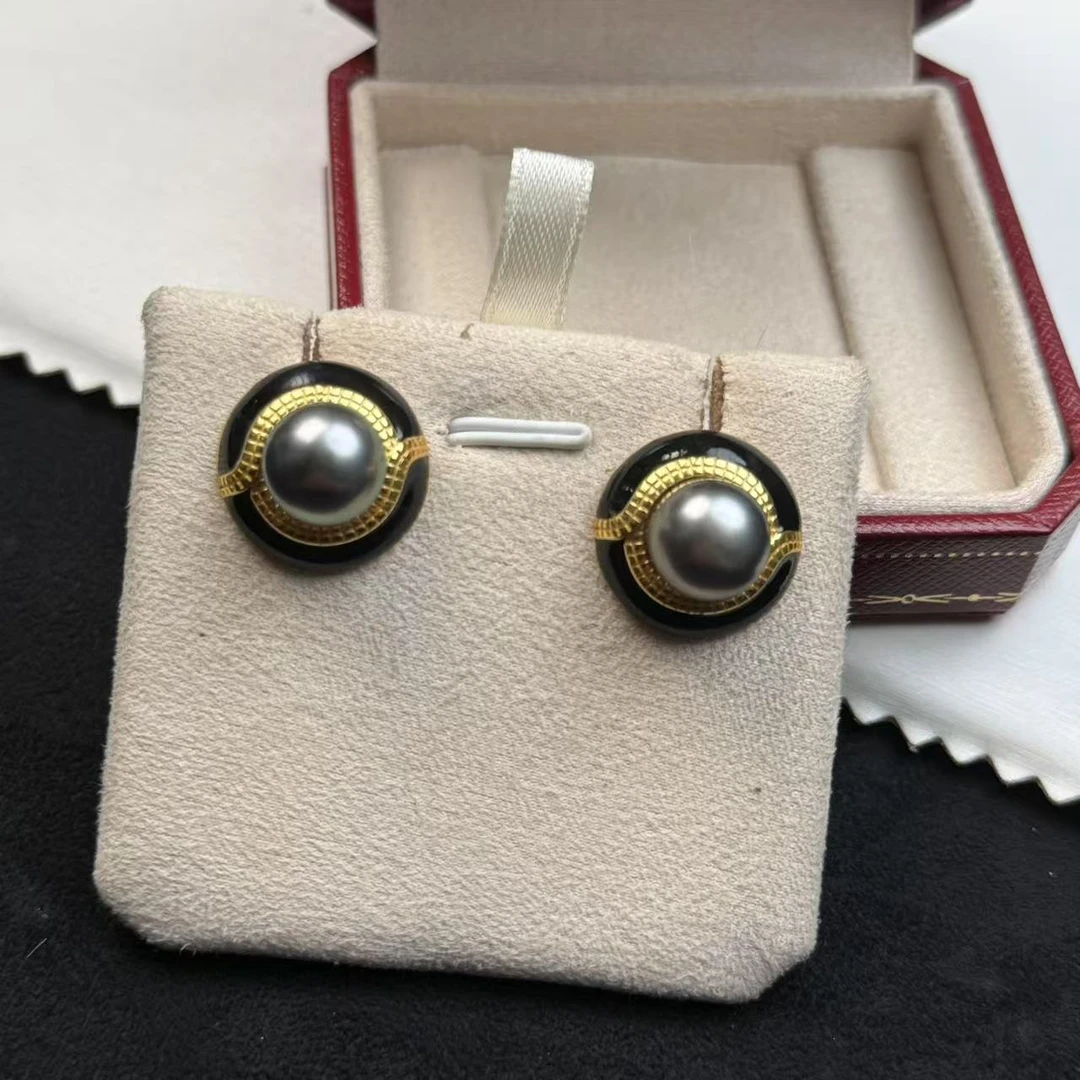 天然海水珍珠耳饰炫彩大溪地珍珠耳钉复古小香风简约款耳钉S925银