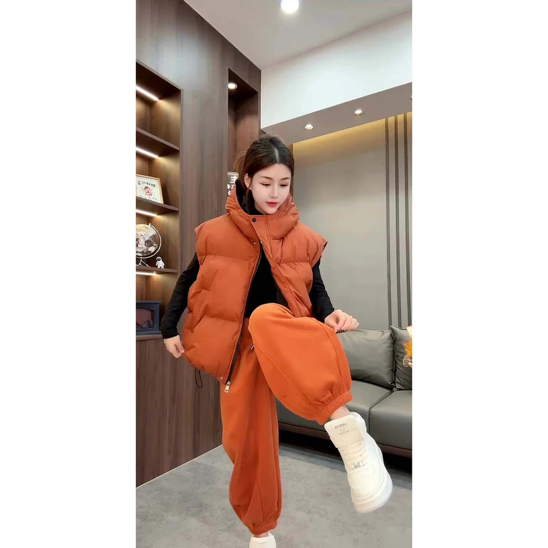 秋冬新款洋气百搭休闲纯色加绒束脚九分卫裤