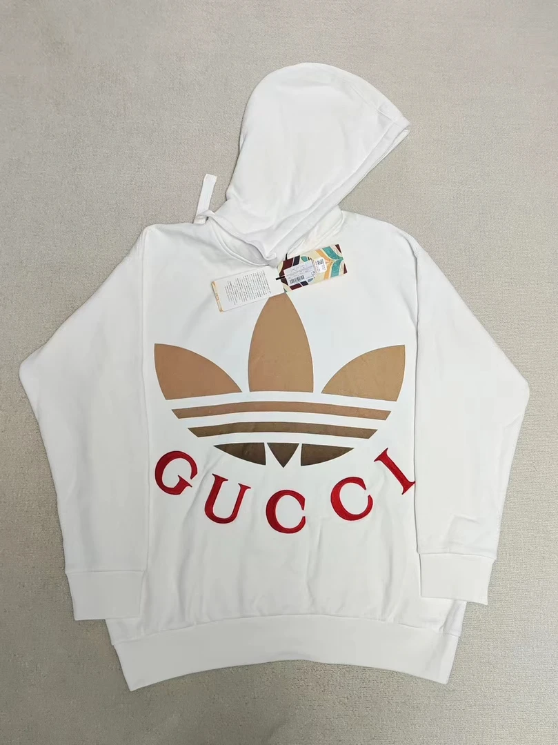 全新未使用 GUCCI/古驰 M码 adidas联名字母印花休闲连帽宽松卫衣