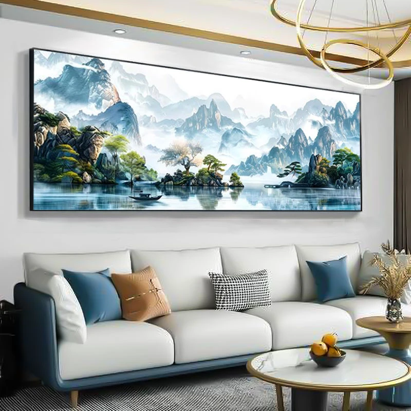 客厅装饰山水画大气沙发背景背景墙钻石客厅背景墙挂画装饰画