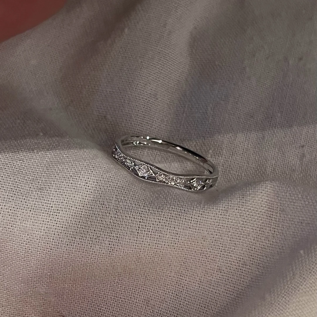 卡柒 铜合金戒指 韩系蕾丝闪锆戒指女轻奢气质高级感冷淡风食指戒