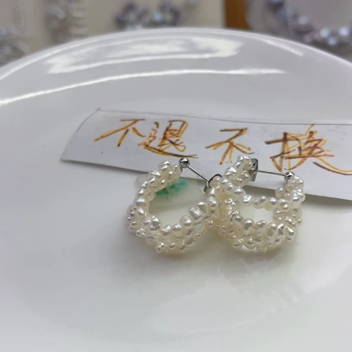 b***力淡水珍珠耳饰银S925镶嵌