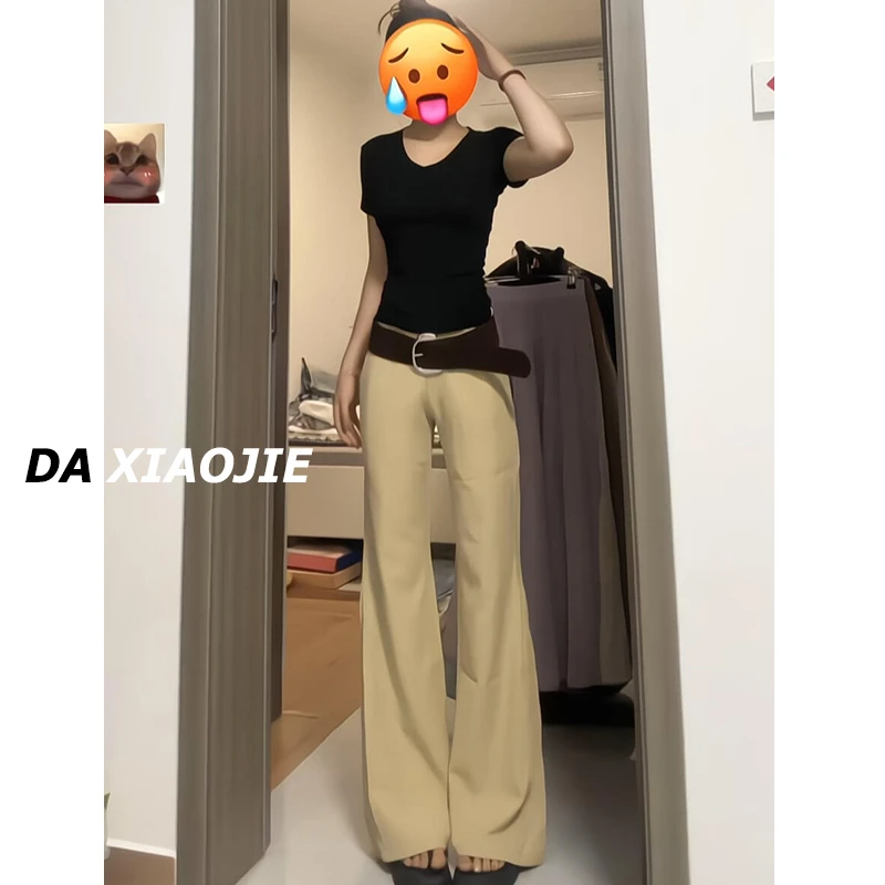 裤长110cm加长175卡其休闲裤女2025夏薄高个子垂感低腰微喇西装裤