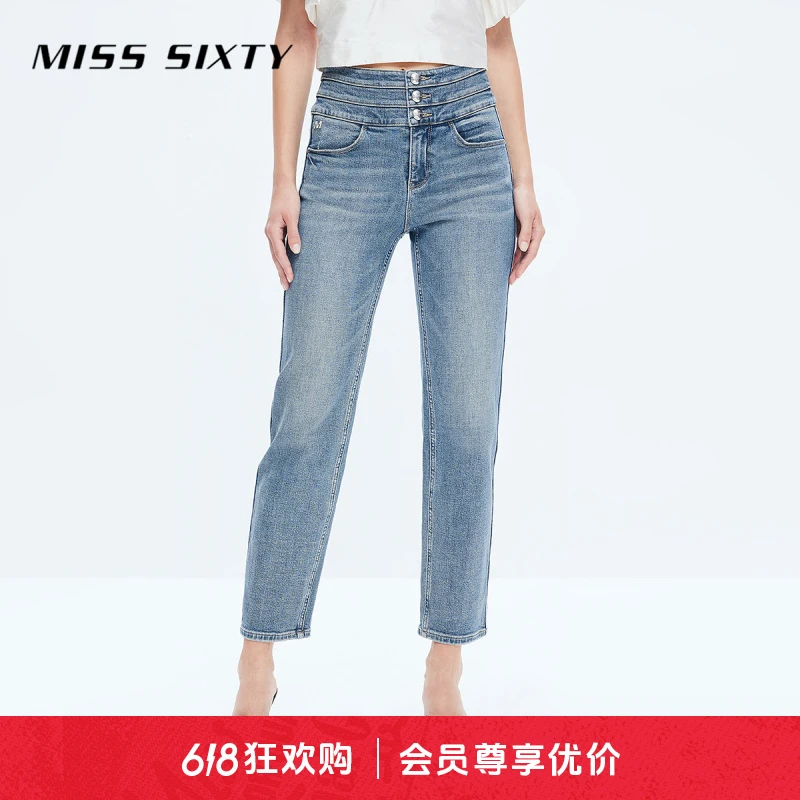 Miss Sixty秋季新款牛仔裤女三环高腰八分直筒裤薄款小个子