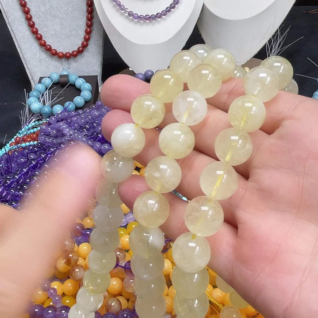 未镶嵌半成品玛瑙/玉髓柠檬黄晶12m散珠