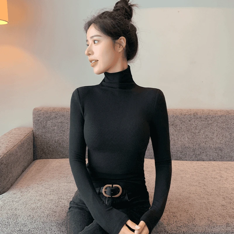 黑色高领双面绒打底衫女内搭爆款修身高级感长袖上衣