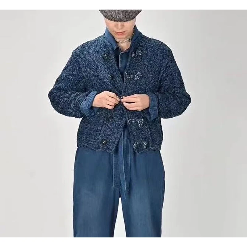 BBJ Studios｜‘’蓝染水墨‘’老钱风松弛感贵气复古绞花文艺针织开衫