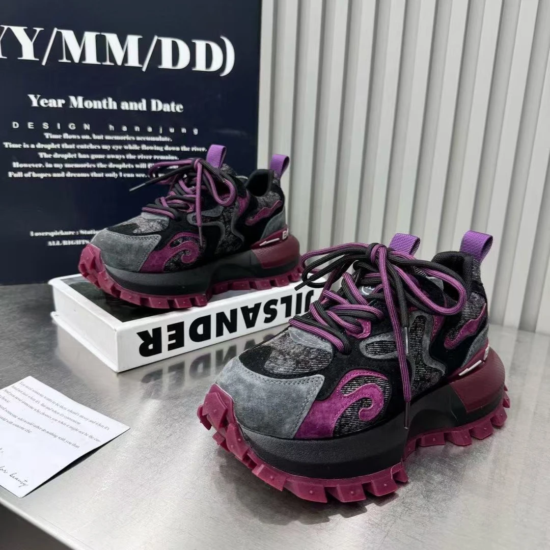 F010断码女鞋时尚百搭厚底时尚复古拼色女运动鞋休闲老爹鞋