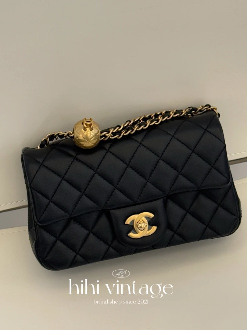 99新 Chanel/香奈儿 黑金金球CF大mini链条包 二店/16606934
