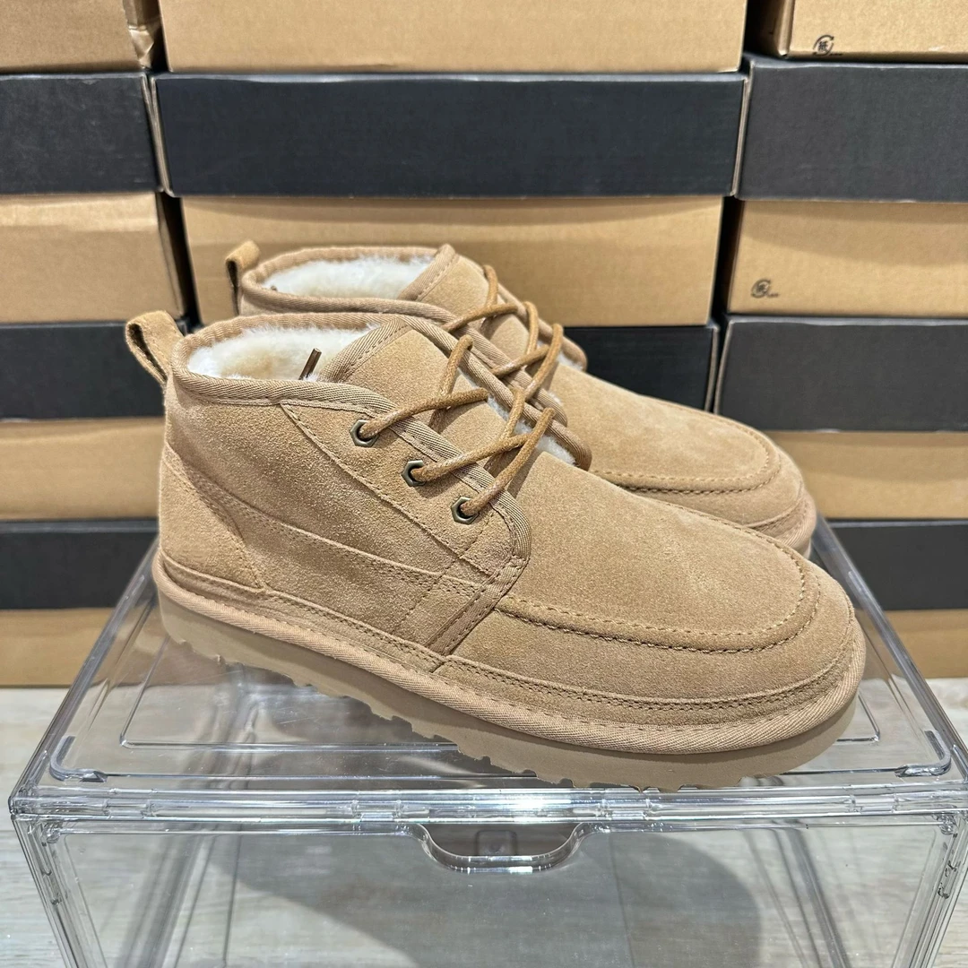 河南桑坡新款冬季男士真皮系带扭姆小贝男款时尚保暖羊毛雪地靴