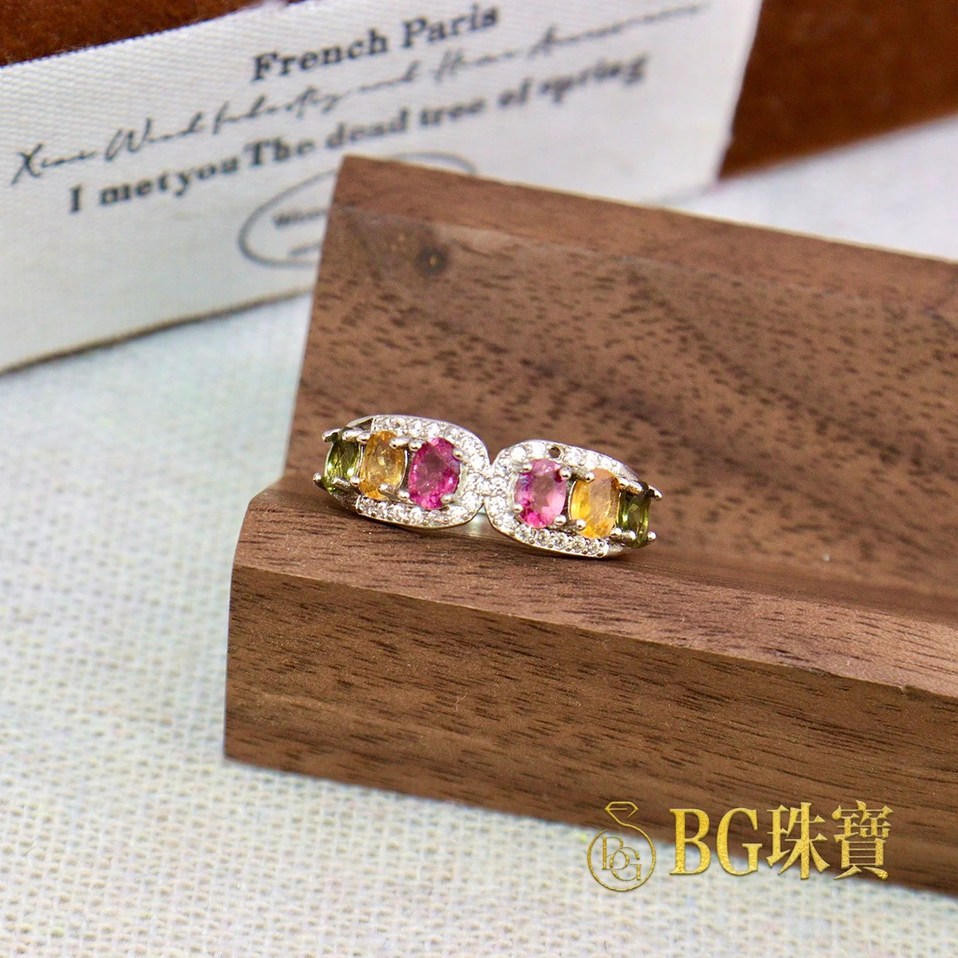 D101-S925银碧玺戒指-3*4mm