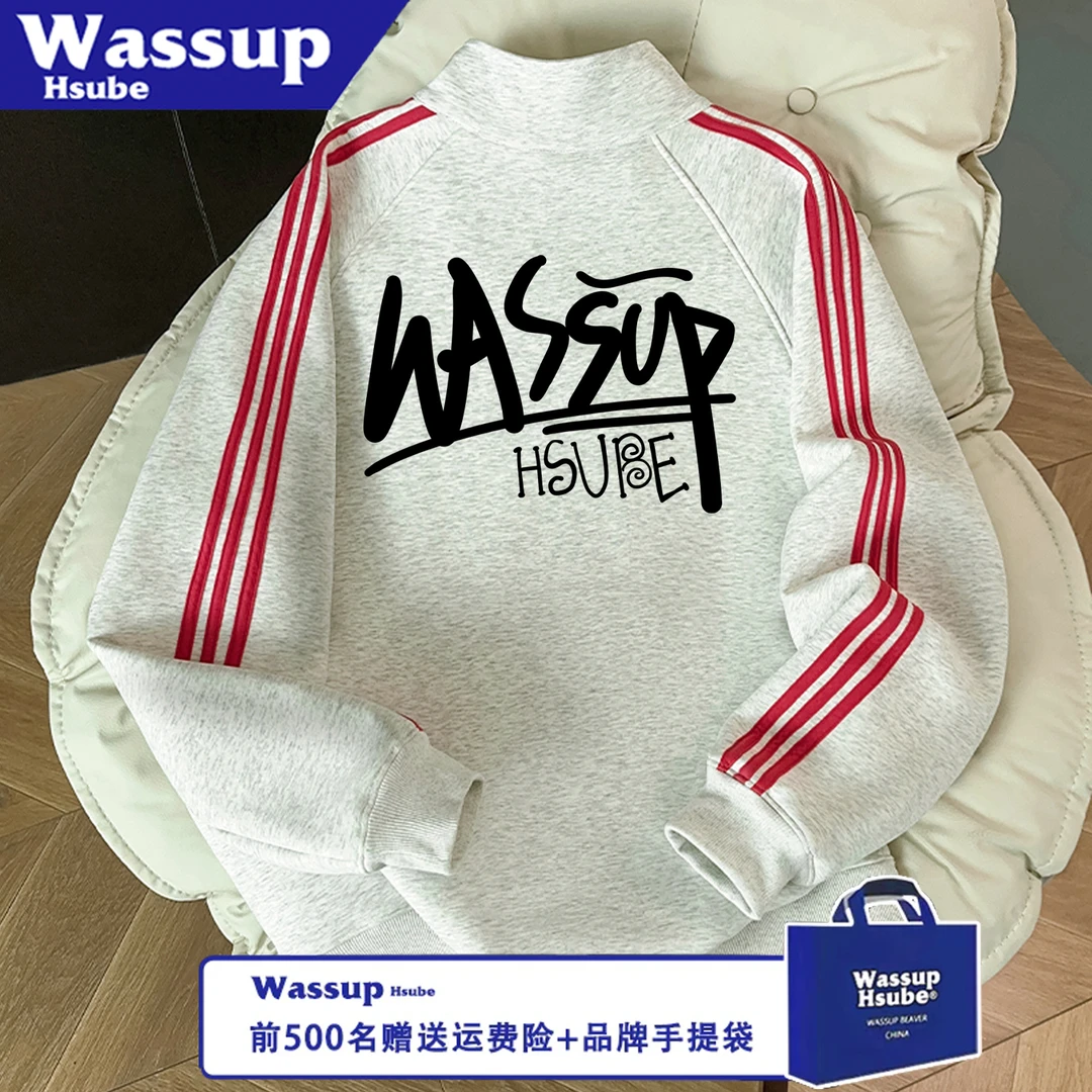 WASSUP HSUBE潮流印花情侣长袖宽松秋冬拉链百搭休闲上衣