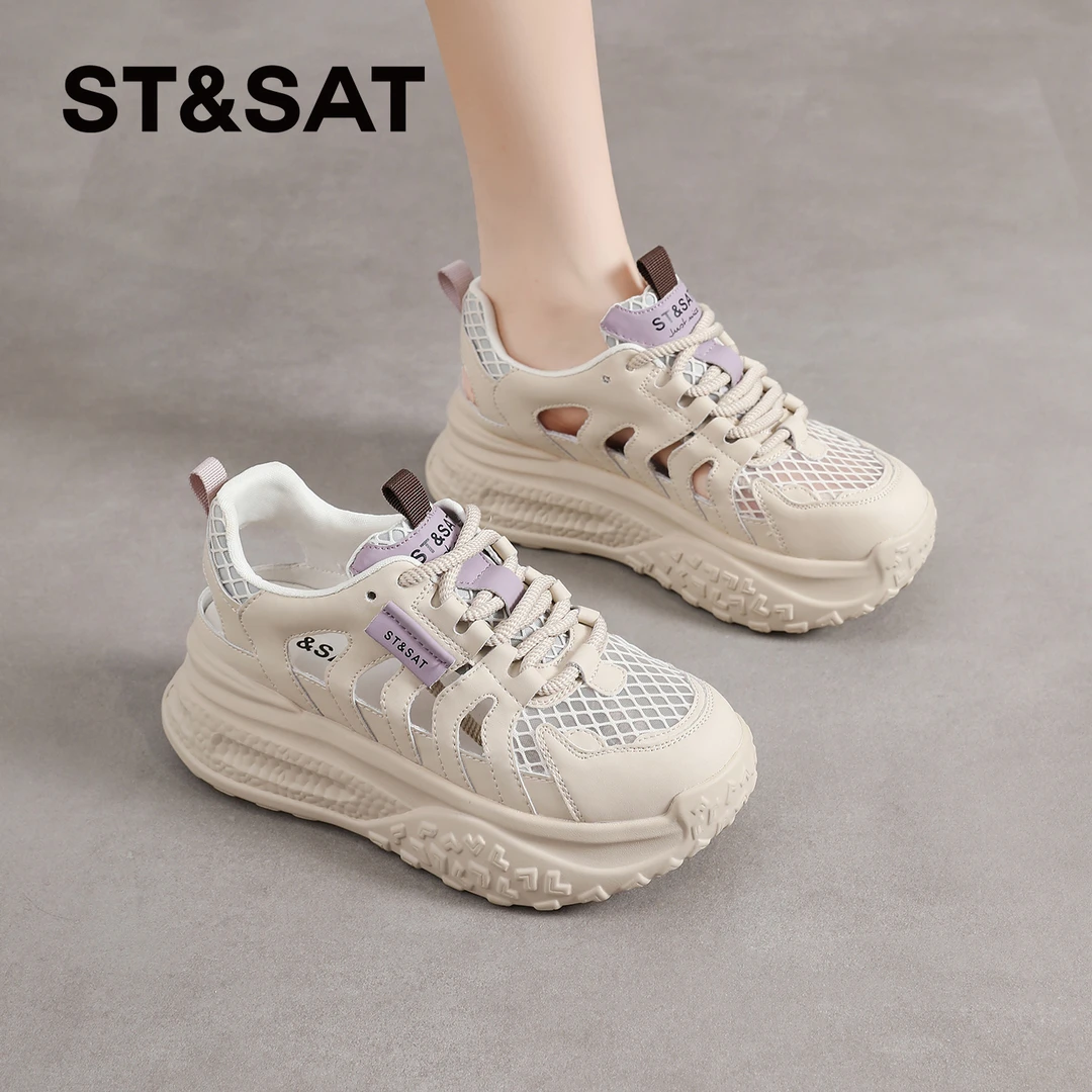 星期六网红百搭凉鞋女款2025新款夏季镂空厚底老爹鞋休闲运动女鞋