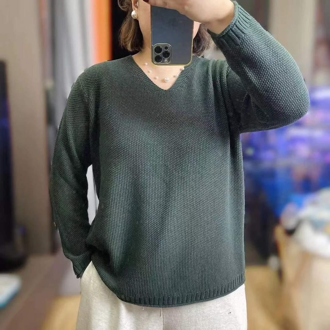 (老刘家加厚V领款)7115百搭 遮肉 显瘦 休闲 时尚 妈妈装 加厚款