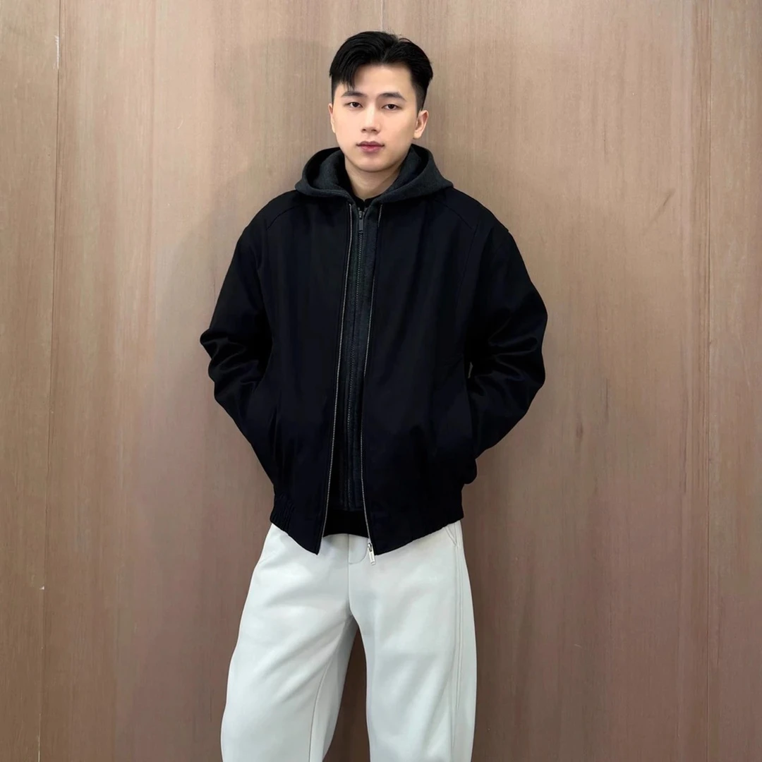 QinADe假两件加绒加厚外套男款冬季连帽拼接工装夹克棉服保暖棉衣