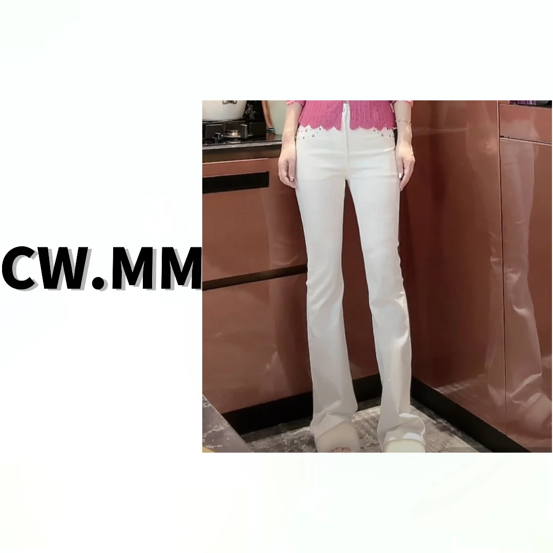 CW.MM【大长腿】 高腰五角星微辣烫钻显瘦牛仔裤