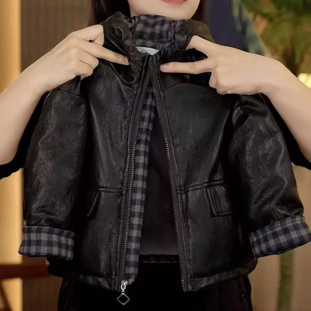 男童2025新款冬季加绒夹棉外套儿童宝宝连帽女童加厚皮衣夹克上衣